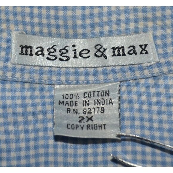 Maggie & Max Women's Blue Gingham Floral Embroidered Button Front Top 2X Granny - Picture 8 of 9